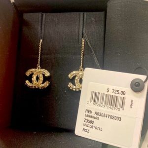 Chanel silver and crystal drop earrings. Brand new and never worn.